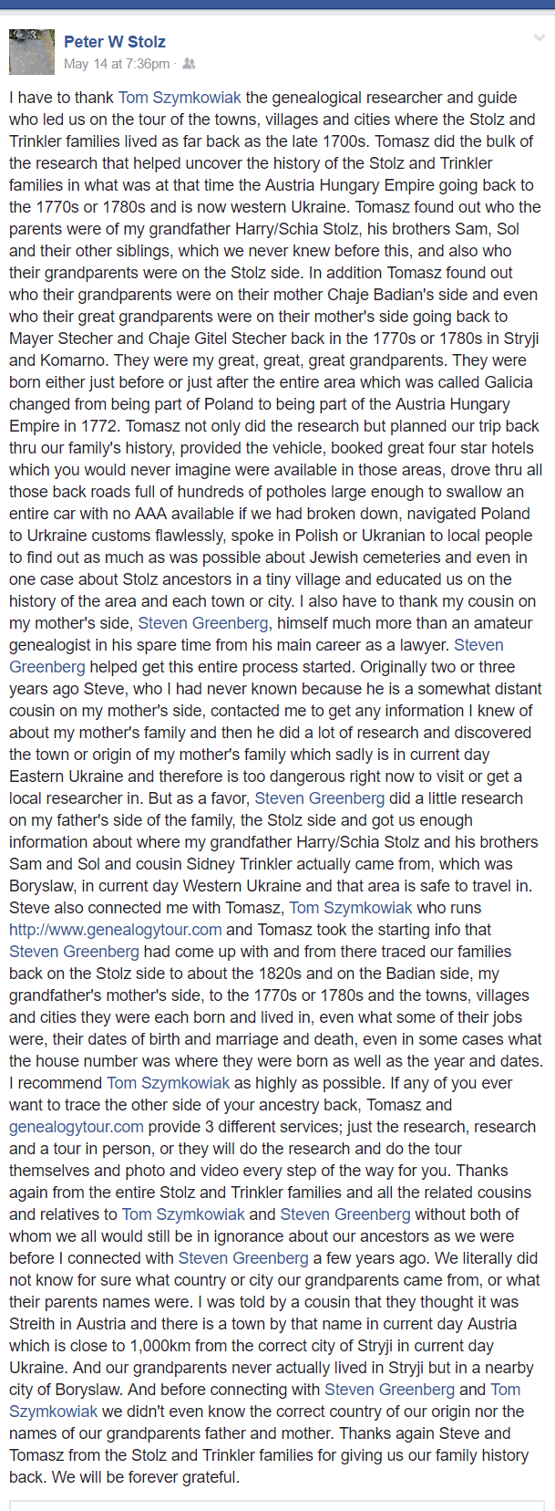 reccomendation, facebook post, genealogy service, tracing polish heritage