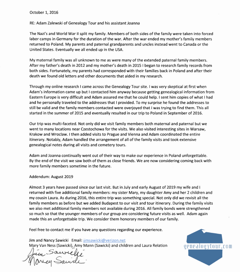 email with reference of genealogical service